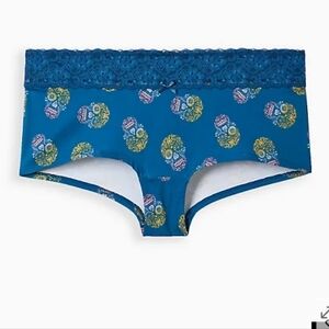 🆕️☠️BLUE SKULL WIDE LACE TRIM BOYSHORT PANTY -  95% COTTON ☠️